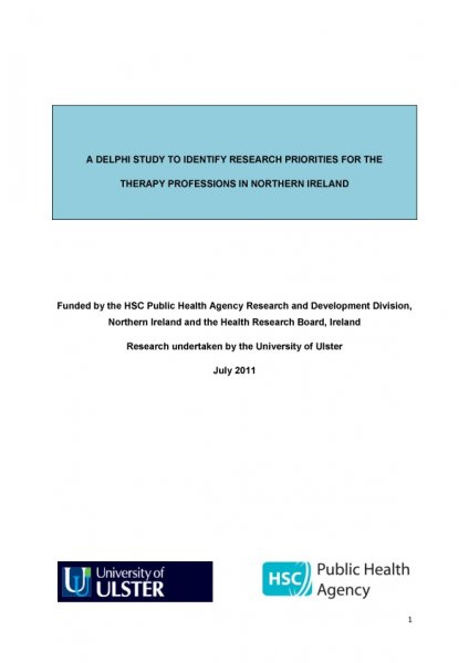 A Delphi Study To Identify Research Priorities For The Therapy Professions In Northern Ireland 